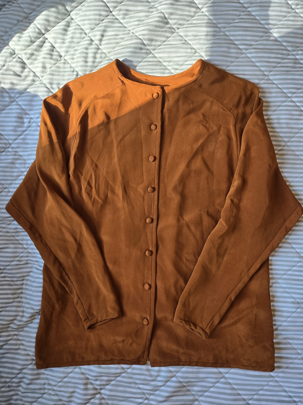 Women's Silk Button-back Blouse in Burnt Orange